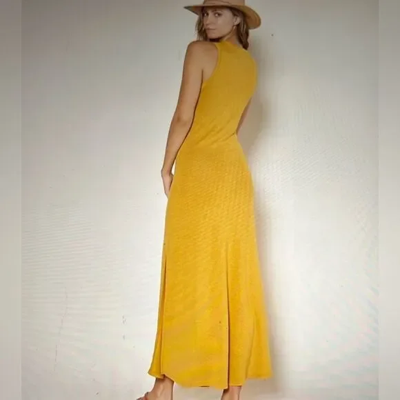 Outerknown Neptune tank dress hemp blend goldenrod side slits maxi large - Picture 5 of 9